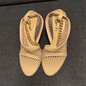 Bottega Veneta Mesh Calfskin Chain Stretch Pump 36 Beige